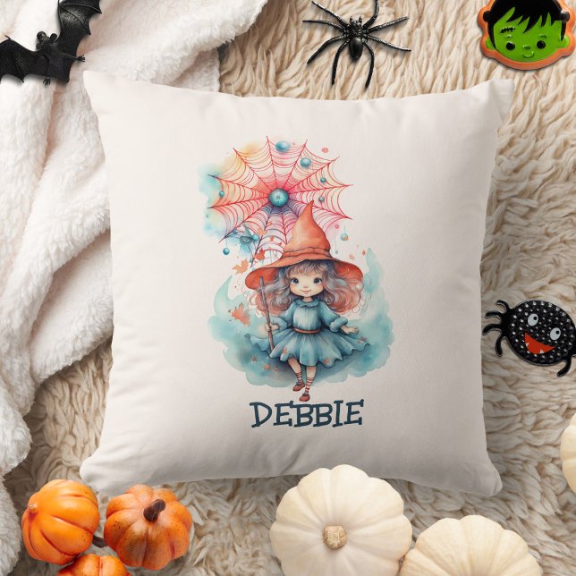 Anpassningsbar Cute Girly Rosa Witch Watercolor Ha Kudde (Skapare uppladdad)