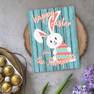 Anpassningsbar Cute Glad påsk Bunny med Färgad Egg Vykort