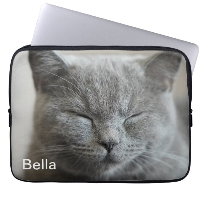 Anpassningsbar Cute Grått Kattunge Ansikte Photo Laptop Fodral (Framsidan)