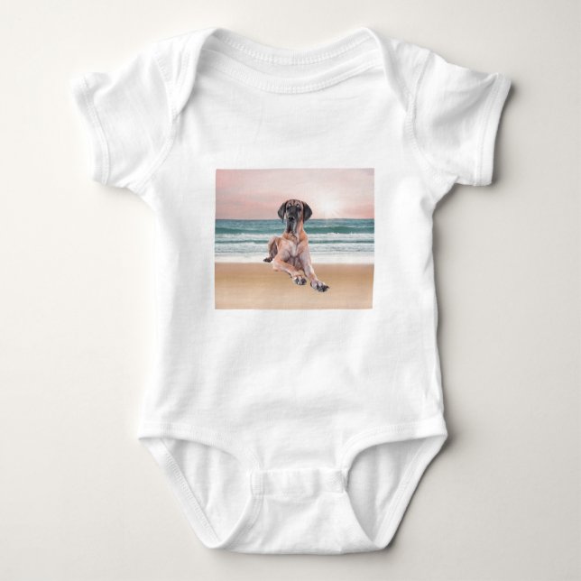 Anpassningsbar Cute Great dane Hund Sitta vid Beac T-shirt (Framsida)