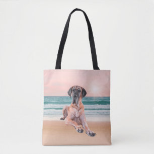Anpassningsbar Cute Great dane Hund Sitta vid Beac Tygkasse
