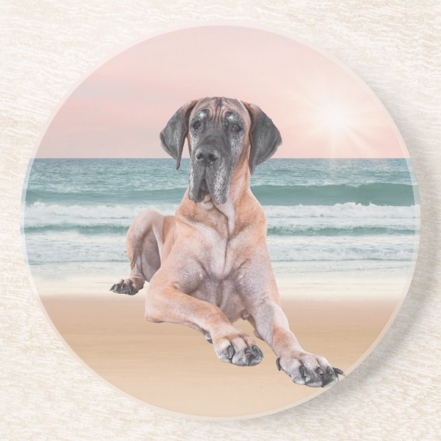 Anpassningsbar Cute Great dane Hund Sitta vid Beac Underlägg (Framsidan)