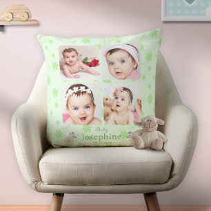 Anpassningsbar Cute Grönt Baby Namn Photo Kudde
