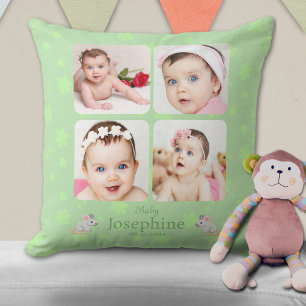 Anpassningsbar Cute Grönt Baby Namn Photo Kudde