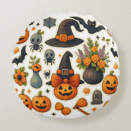 Anpassningsbar Cute Halloween Mönster Round Pillow Rund Kudde
