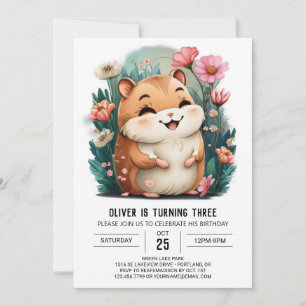 Anpassningsbar Cute Hamster Birthday Inbjudningar