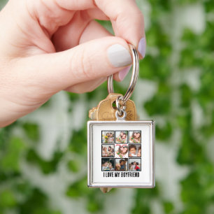 Anpassningsbar Cute I kärlek min pojkvän 9 Fotokol Fyrkantig Silverfärgad Nyckelring