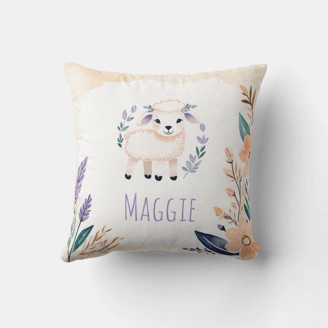 Anpassningsbar Cute Lamb Pillow Boho Blommigt Desi Kudde (Baksida)