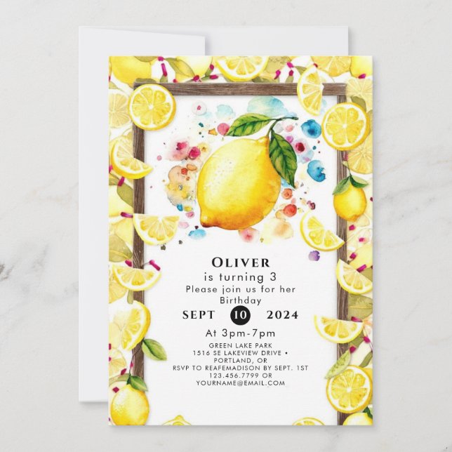 Anpassningsbar Cute Lemon Birthday Inbjudningar (Framsida)