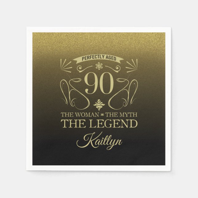 Anpassningsbar Cute Lycklig 90:e födelsedag Pappersservett (Framsidan)