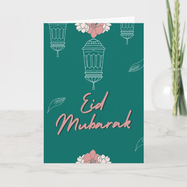 Anpassningsbar Cute Modern Eid Mubarak Card för fl Helgkort (Framsida)