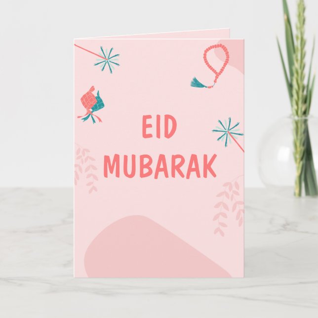 Anpassningsbar Cute Modern Eid Mubarak Card för fl Helgkort (Framsida)