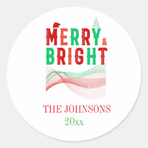 Anpassningsbar Cute Modern Merry och Bright Jul Runt Klistermärke