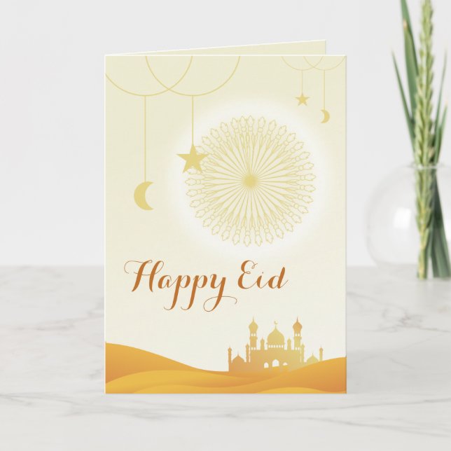Anpassningsbar Cute Modern Muslim Lycklig Eid Card Helgkort (Framsida)