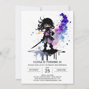 Anpassningsbar Cute Ninja Girl Birthday Inbjudningar