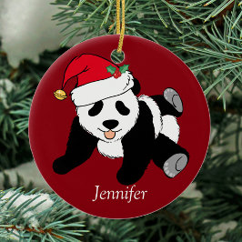 Anpassningsbar Cute Panda Bear Kids Red Julgransprydnad Keramik