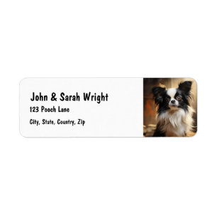 Anpassningsbar Cute Papillon Hund-adressetikett Returadress Etikett