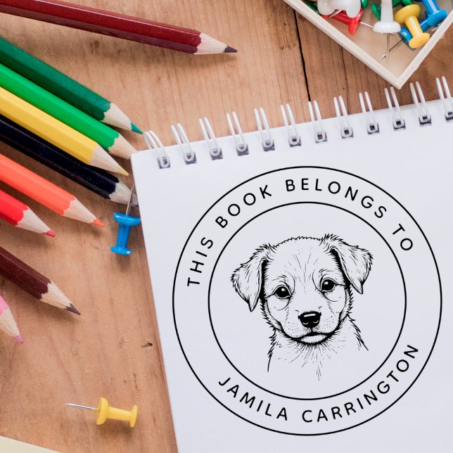 Anpassningsbar Cute Puppy Bok-Tillhören till Namn  Stämpel (Skapare uppladdad)