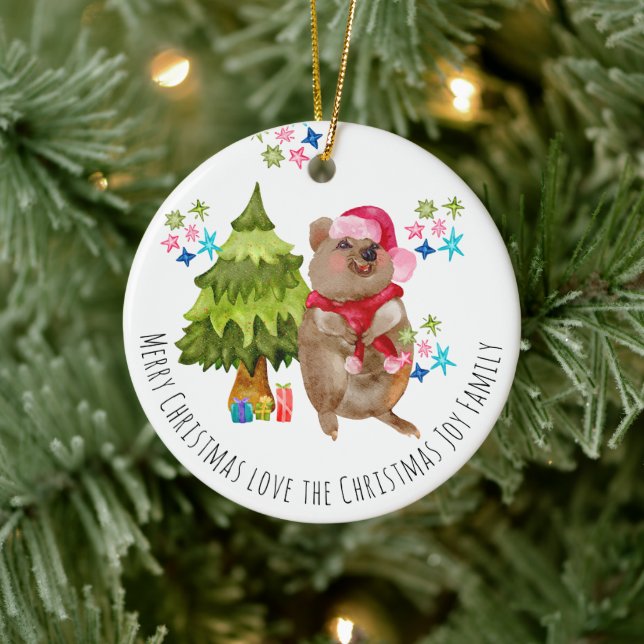 Anpassningsbar Cute Quokka jul Ceramic Ornament (Träd)