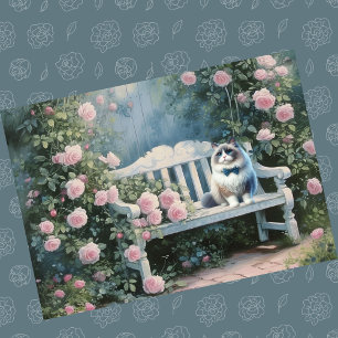 Anpassningsbar Cute Ragdoll Cat Garden Bench Birth Kort