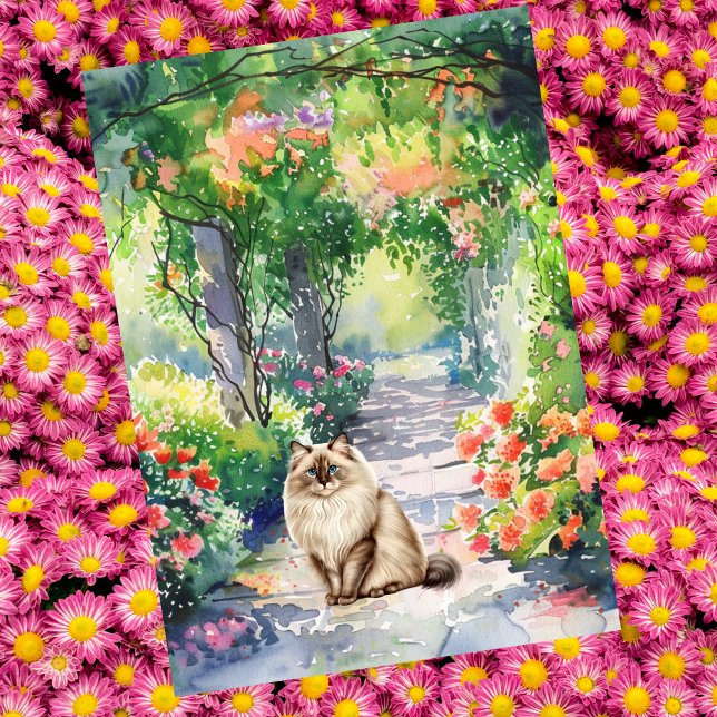 Anpassningsbar Cute Ragdoll Cat Summer Garden Birt Kort (Skapare uppladdad)