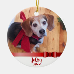 Anpassningsbar Cute Red Bow Pet 2 Photo jul Julgransprydnad Keramik