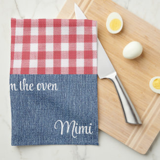 Anpassningsbar Cute Red & White Check Blue Denim Kökshandduk