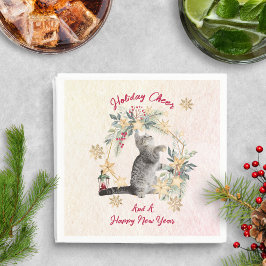 Anpassningsbar Cute Roligt Cat Snöflingor Greenery Pappersservett