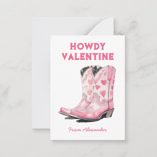 Anpassningsbar Cute Rosa Cowboy Boot Howdy Valenti Anteckningskort (Framsida)