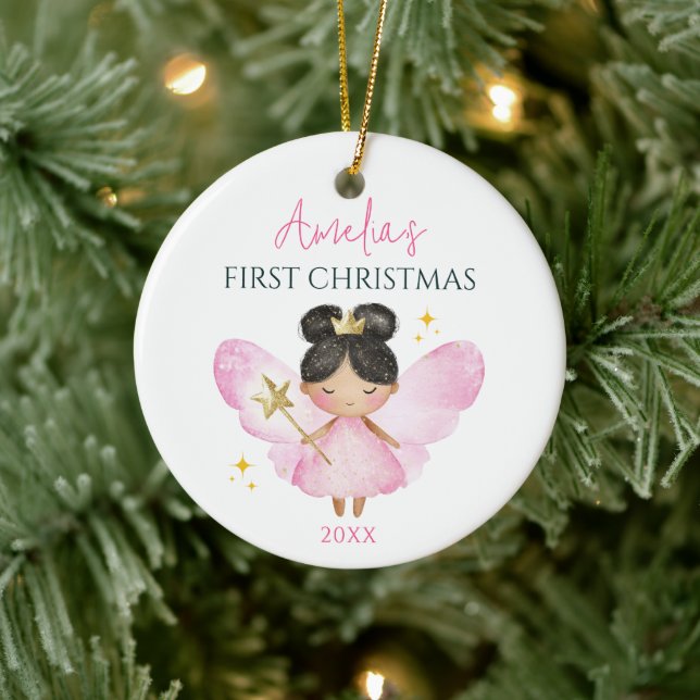 Anpassningsbar Cute Rosa Fairy Flicka 1:a jul Julgransprydnad Keramik (Träd)