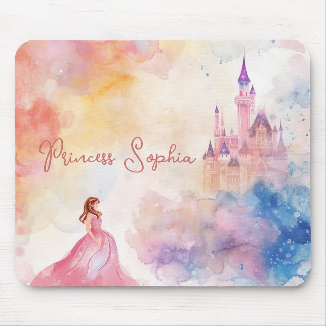 Anpassningsbar Cute Rosa Watercolor Princess Castl Musmatta (Framsidan)