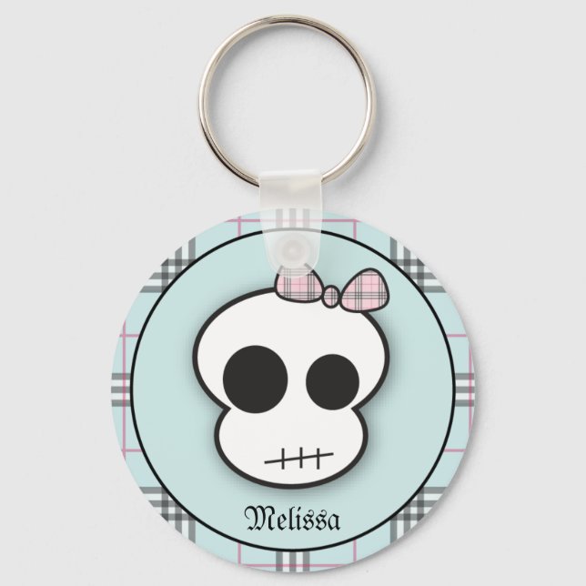 Anpassningsbar Cute Scary Skull: Teal Nyckelring (Framsida)