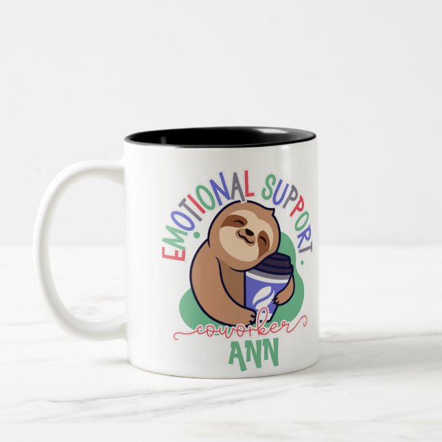 Anpassningsbar Cute Sloth Support Coworkers Två-Tonad Mugg (Vänster)