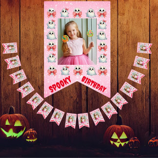 Anpassningsbar Cute Spooky Ghost Theme Födelsedags Vimplar