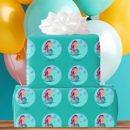 Anpassningsbar Cute Teal Sjöjungfru Girl Presentpapper