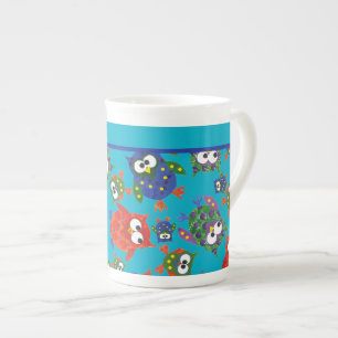 Anpassningsbar Cute Uggla Bone China Mugg, turkos Benporslin Mugg