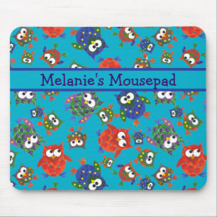 Anpassningsbar Cute Uggla Mousepad, Turquise Blue Musmatta