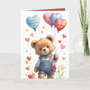 Anpassningsbar Cute Watercolor Nalle Valentines da Helgkort