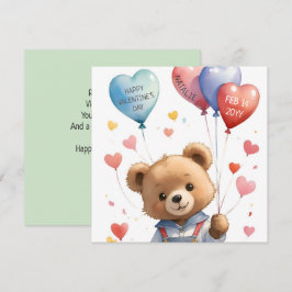 Anpassningsbar Cute Watercolor Nalle Valentines da Julkort