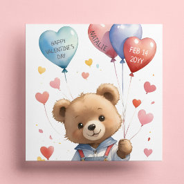 Anpassningsbar Cute Watercolor Nalle Valentines da Julkort