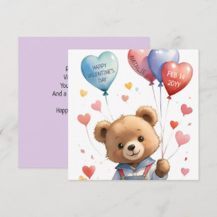 Anpassningsbar Cute Watercolor Nalle Valentines da Julkort