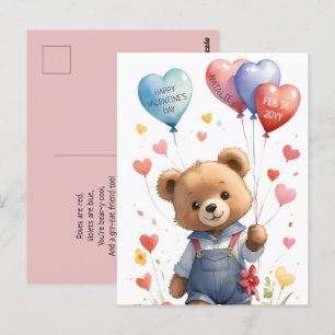 Anpassningsbar Cute Watercolor Nalle Valentines da Vykort