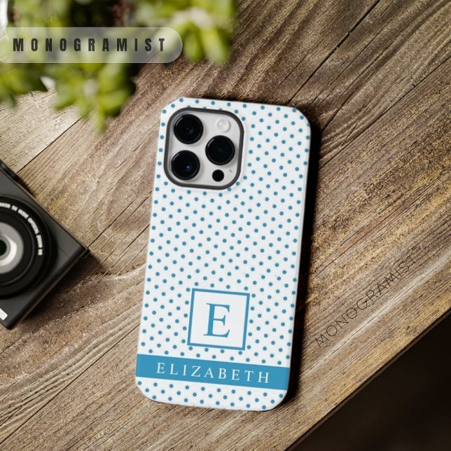 Anpassningsbar Cyan Himlar Blue White Polka Dot De (Custom Cyan Sky Blue White Polka Dot Design Case-Mate iPhone Case)