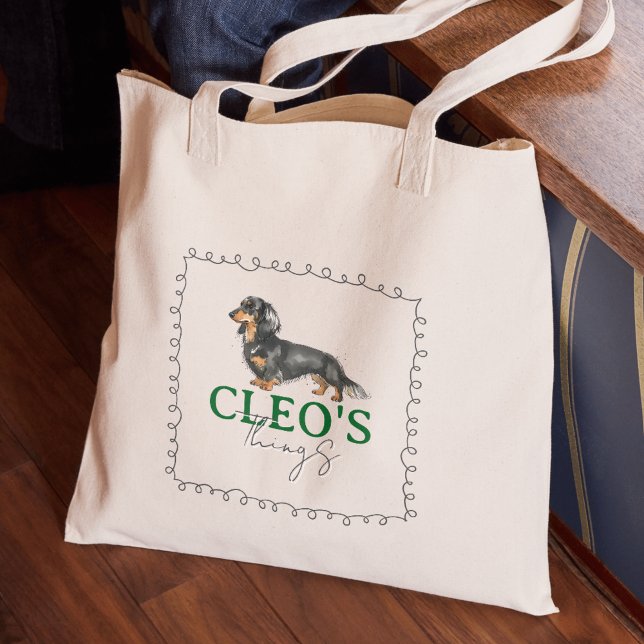 Anpassningsbar Dachshund Porträtt Hund Sak Tygkasse (Carry your new pet's favorite toys and treats in this Custom Dachshund Portrait Dog Things Tote Bag!)