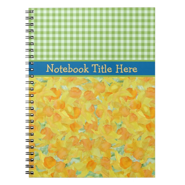 Anpassningsbar Daffodils and Check Gingham Noteboo Anteckningsbok (Framsidan)