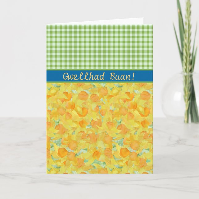 Anpassningsbar Daffodils, kolla Gingham Get-well C Kort (Framsida)