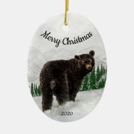 Anpassningsbar Dagen Black Bear Animal Julgransprydnad Keramik