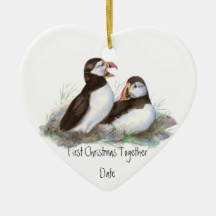 Anpassningsbar Dagen första jul tillsammans Puffin Julgransprydnad Keramik