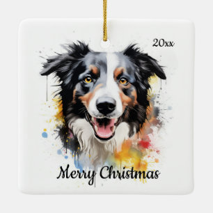 Anpassningsbar Dagen jul Gräns Collie Hund Pet Julgransprydnad Keramik