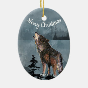 Anpassningsbar Dagen jul Howling Varg Vattenfärg A Julgransprydnad Keramik